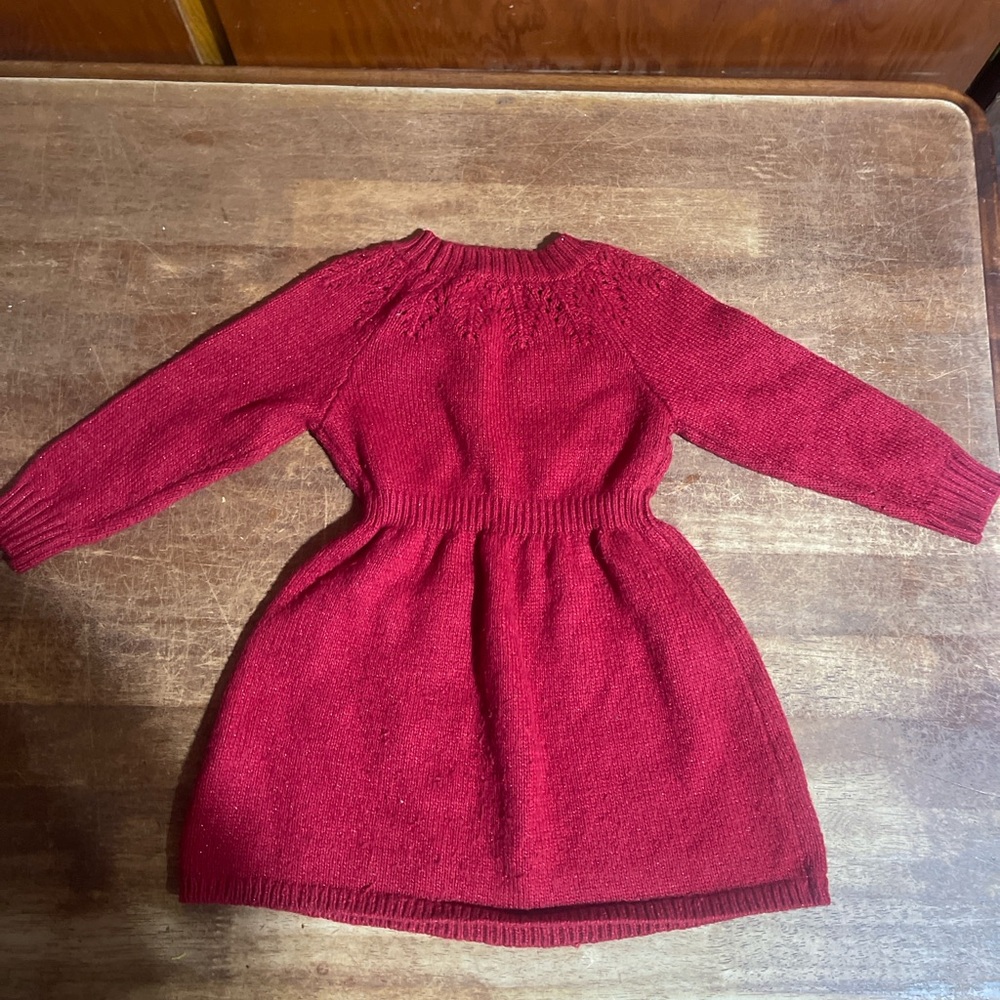 Cat & Jack‎ Toddler Sweater Dress 2T – Red Knit Long Sleeve Fall/Winter Dress - Picture 2 of 3